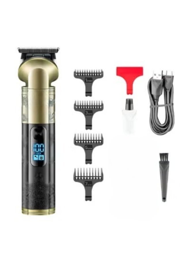 ماكينة حلاقة كهربائية احترافية مزودة بشاشة رقمية وقاعدة شحن وشفرات دقيقة قابلة للتعديل للحلاقة والتشذيب 296 - Image 1